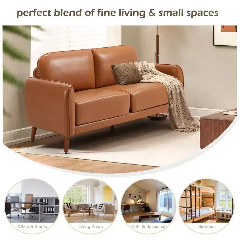 Sofá de dos plazas de piel sintética de 65 pulgadas, sofá tapizado de dos plazas con asiento profundo y cómodo, de dos plazas cómodo y elegante, sofá elegante para apartamentos y estudios