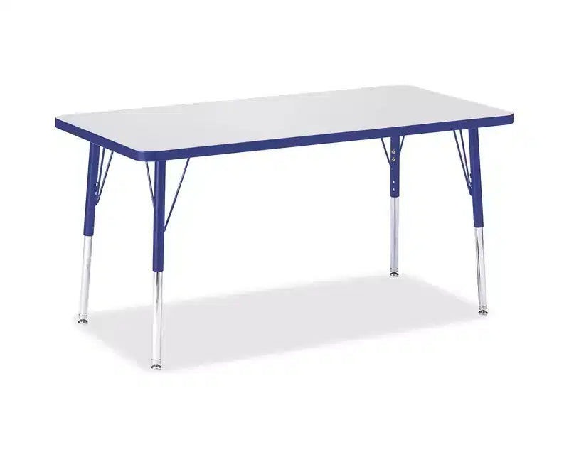 Mesa rectangular (61 x 122 cm) de altura para adultos con borde de color en azul