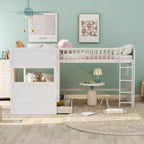 Litera doble con litera superior adjunta, literas de madera maciza con dos cajones y escaleras para niños, niñas, fácil montaje