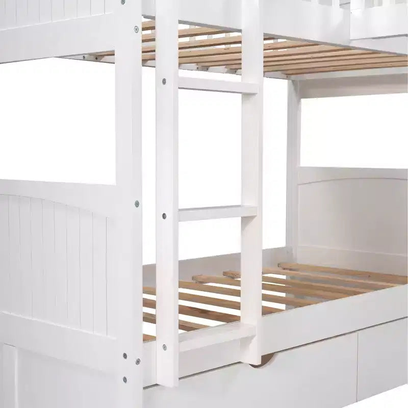 Litera doble con litera superior adjunta, literas de madera maciza con dos cajones y escaleras para niños, niñas, fácil montaje