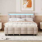 Base de cama Queen Elegant con plataforma tapizada e iluminación LED, no necesita somier, cama de tela de lino con nido Twin XL y 2 cajones