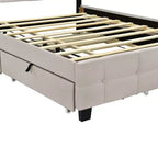 Base de cama Queen Elegant con plataforma tapizada e iluminación LED, no necesita somier, cama de tela de lino con nido Twin XL y 2 cajones