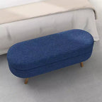 Banco otomano ovalado de lino moderno con patas de madera de caucho, reposapiés suave y largo para sala de estar, recibidor, dormitorio