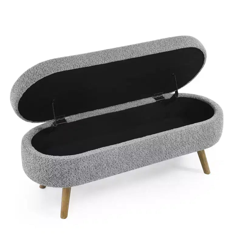 Banco otomano ovalado de lino moderno con patas de madera de caucho, reposapiés suave y largo para sala de estar, recibidor, dormitorio