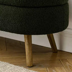 Banco otomano ovalado de lino moderno con patas de madera de caucho, reposapiés suave y largo para sala de estar, recibidor, dormitorio