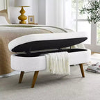 Banco otomano ovalado de lino moderno con patas de madera de caucho, reposapiés suave y largo para sala de estar, recibidor, dormitorio
