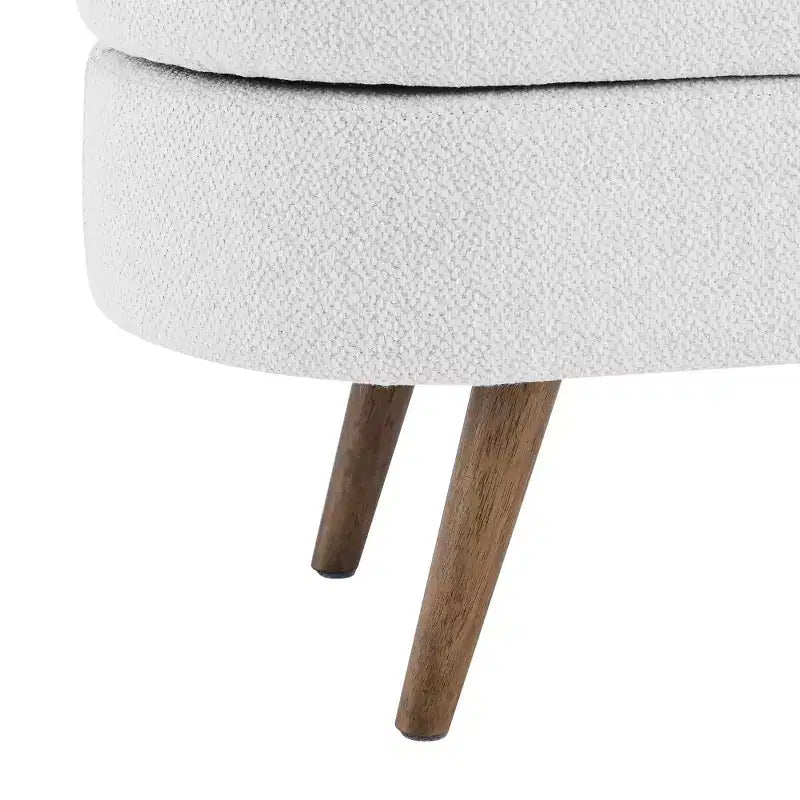 Banco otomano ovalado de lino moderno con patas de madera de caucho, reposapiés suave y largo para sala de estar, recibidor, dormitorio