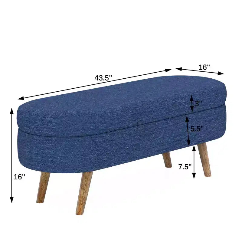 Banco otomano ovalado de lino moderno con patas de madera de caucho, reposapiés suave y largo para sala de estar, recibidor, dormitorio
