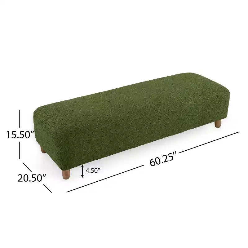 Cómodo banco otomano tapizado con patas de madera, taburete rectangular extralargo para dormitorio, entrada, pasillo