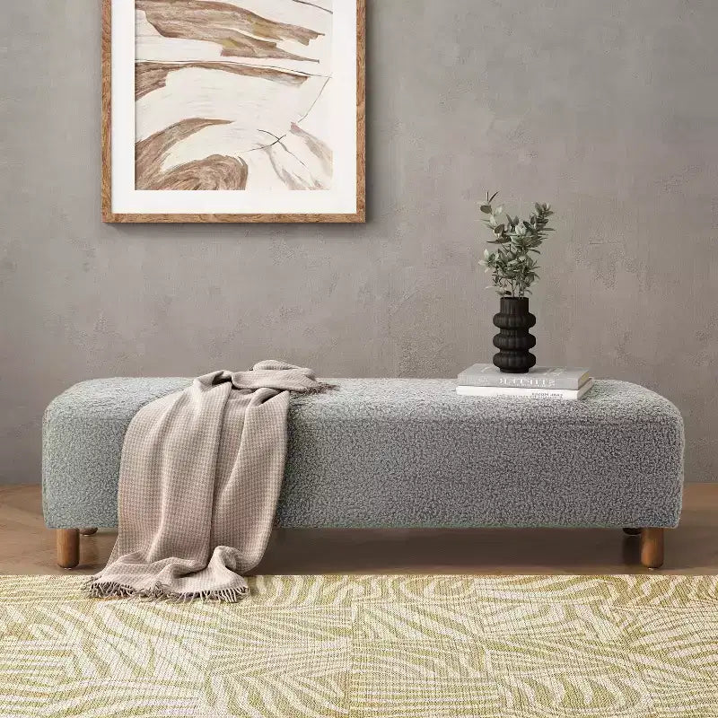 Cómodo banco otomano tapizado con patas de madera, taburete rectangular extralargo para dormitorio, entrada, pasillo