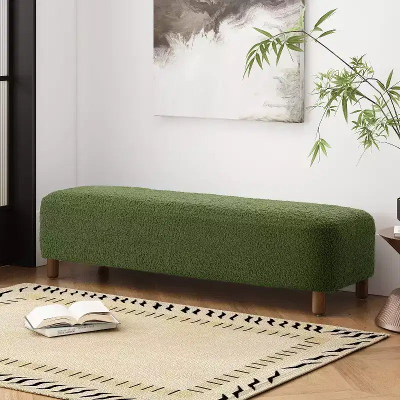 Cómodo banco otomano tapizado con patas de madera, taburete rectangular extralargo para dormitorio, entrada, pasillo