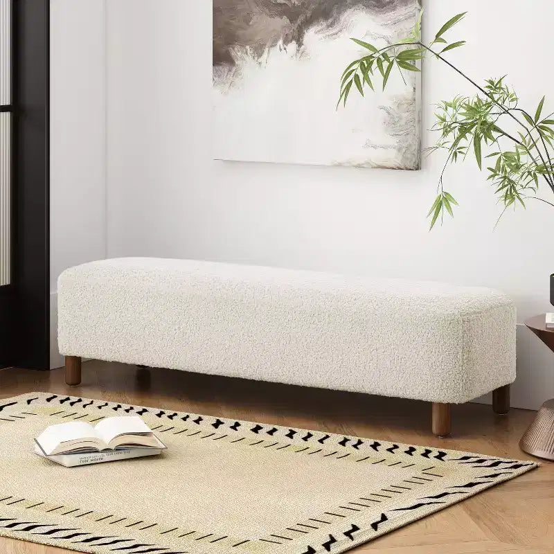 Cómodo banco otomano tapizado con patas de madera, taburete rectangular extralargo para dormitorio, entrada, pasillo