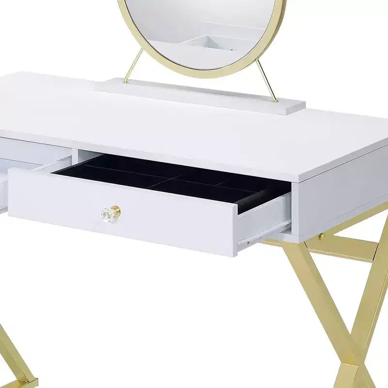 Tocador contemporáneo con espejo, tocador de maquillaje con LED ajustable, mesa de tocador con 7 cajones para dormitorio