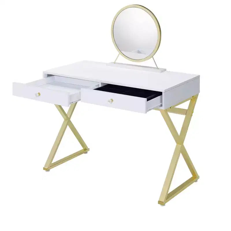 Tocador contemporáneo con espejo, tocador de maquillaje con LED ajustable, mesa de tocador con 7 cajones para dormitorio