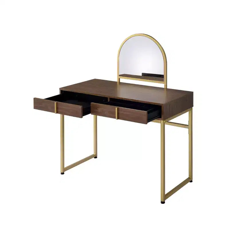 Tocador contemporáneo con espejo, tocador de maquillaje con LED ajustable, mesa de tocador con 7 cajones para dormitorio