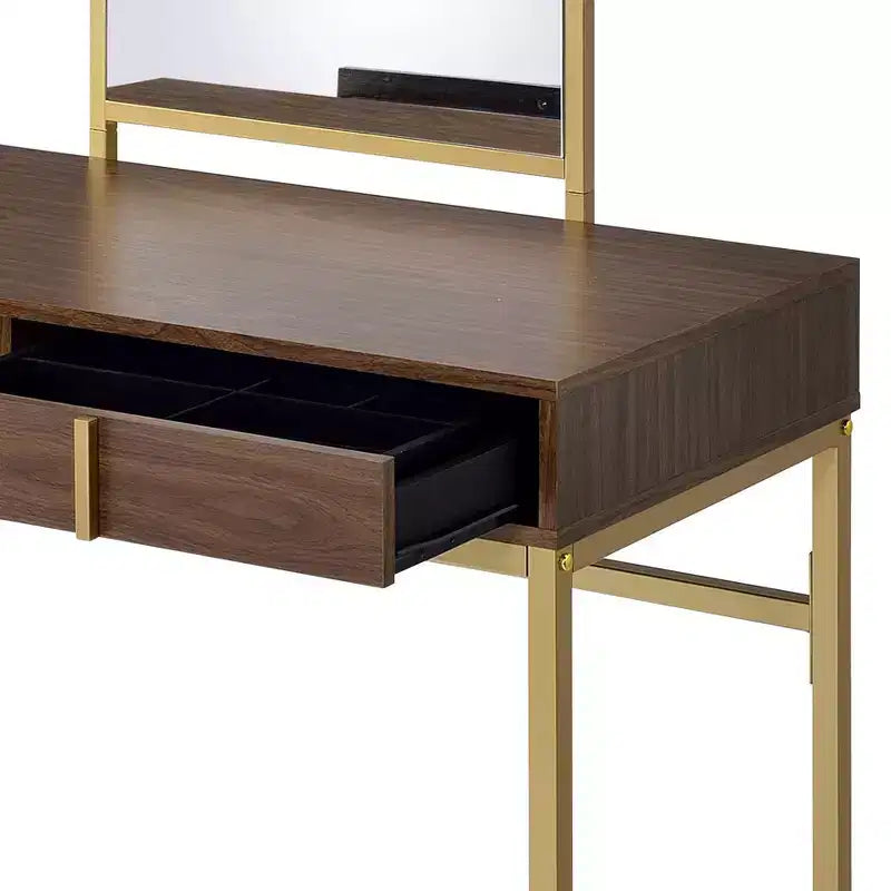 Tocador contemporáneo con espejo, tocador de maquillaje con LED ajustable, mesa de tocador con 7 cajones para dormitorio