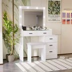 Tocador contemporáneo con espejo, tocador de maquillaje con LED ajustable, mesa de tocador con 7 cajones para dormitorio