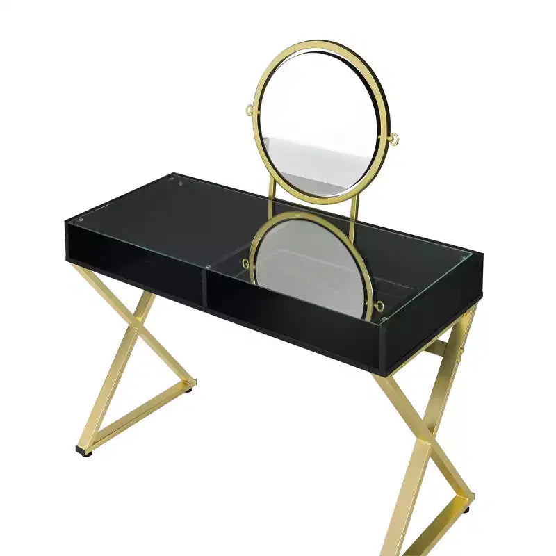 Tocador contemporáneo con espejo, tocador de maquillaje con LED ajustable, mesa de tocador con 7 cajones para dormitorio