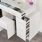 Tocador contemporáneo con espejo, tocador de maquillaje con LED ajustable, mesa de tocador con 7 cajones para dormitorio