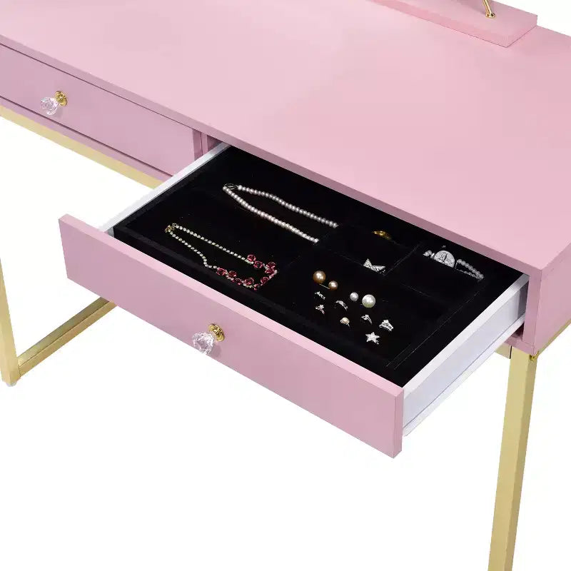 Tocador contemporáneo con espejo, tocador de maquillaje con LED ajustable, mesa de tocador con 7 cajones para dormitorio