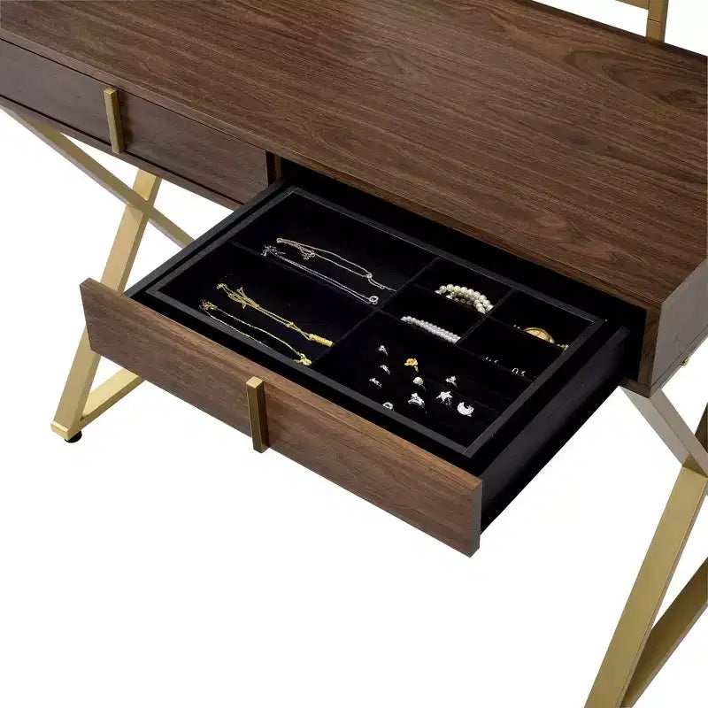Tocador contemporáneo con espejo, tocador de maquillaje con LED ajustable, mesa de tocador con 7 cajones para dormitorio