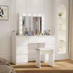 Tocador contemporáneo con espejo, tocador de maquillaje con LED ajustable, mesa de tocador con 7 cajones para dormitorio