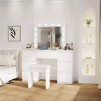 Tocador contemporáneo con espejo, tocador de maquillaje con LED ajustable, mesa de tocador con 7 cajones para dormitorio