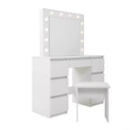Tocador contemporáneo con espejo, tocador de maquillaje con LED ajustable, mesa de tocador con 7 cajones para dormitorio