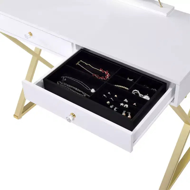 Tocador contemporáneo con espejo, tocador de maquillaje con LED ajustable, mesa de tocador con 7 cajones para dormitorio