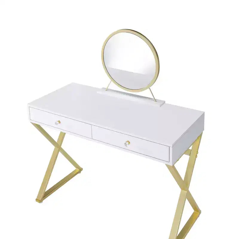 Tocador contemporáneo con espejo, tocador de maquillaje con LED ajustable, mesa de tocador con 7 cajones para dormitorio