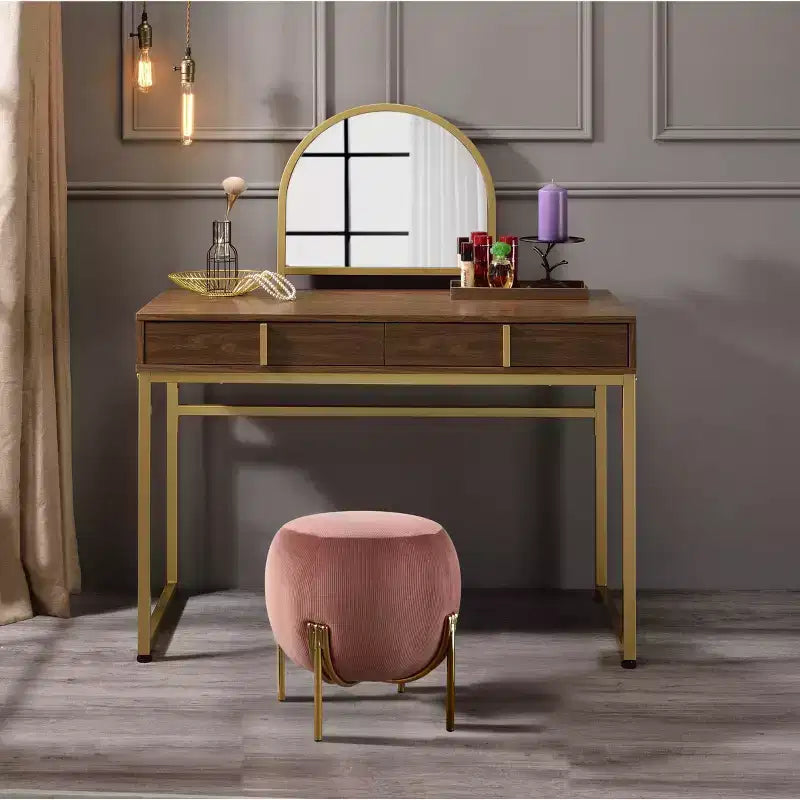 Tocador contemporáneo con espejo, tocador de maquillaje con LED ajustable, mesa de tocador con 7 cajones para dormitorio