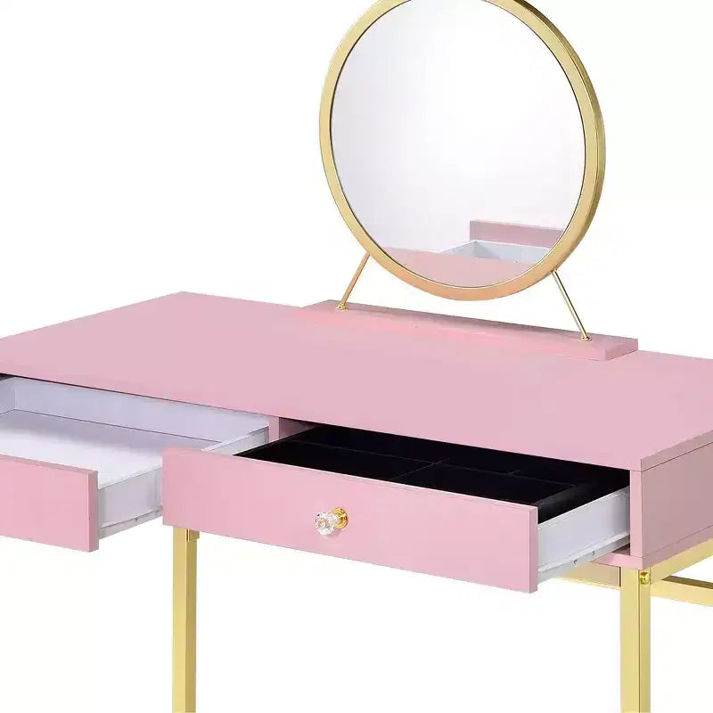 Tocador contemporáneo con espejo, tocador de maquillaje con LED ajustable, mesa de tocador con 7 cajones para dormitorio
