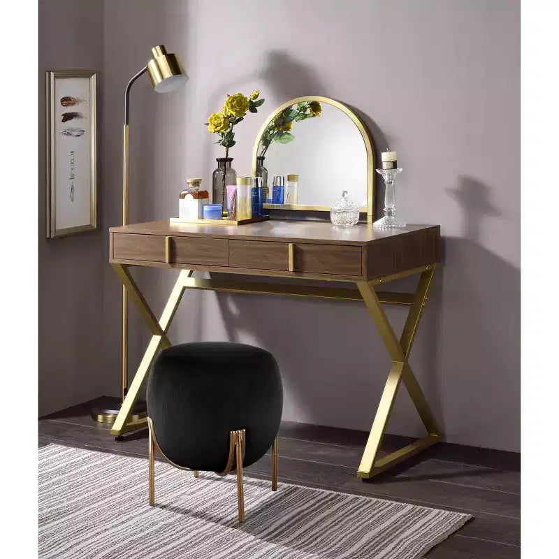 Tocador contemporáneo con espejo, tocador de maquillaje con LED ajustable, mesa de tocador con 7 cajones para dormitorio