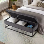 58.6 Banco otomano de almacenamiento de terciopelo con botones capitoné, tapizado, base de metal, reposapiés, banco de cama para recibidor y dormitorio