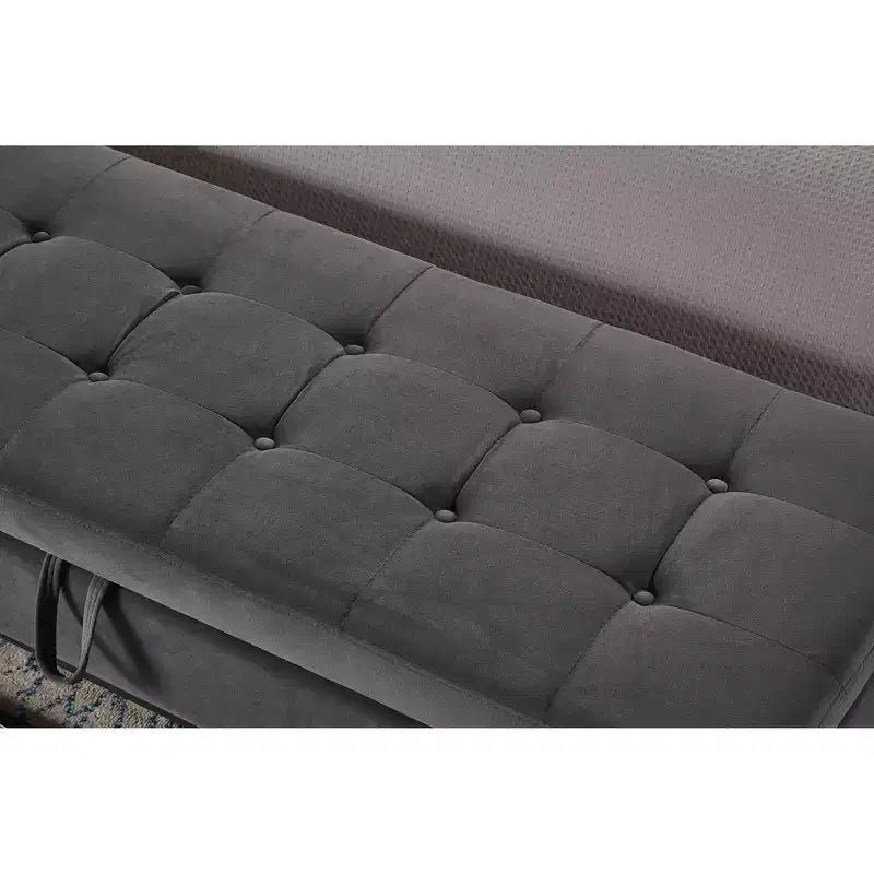 58.6 Banco otomano de almacenamiento de terciopelo con botones capitoné, tapizado, base de metal, reposapiés, banco de cama para recibidor y dormitorio
