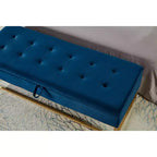 58.6 Banco otomano de almacenamiento de terciopelo con botones capitoné, tapizado, base de metal, reposapiés, banco de cama para recibidor y dormitorio