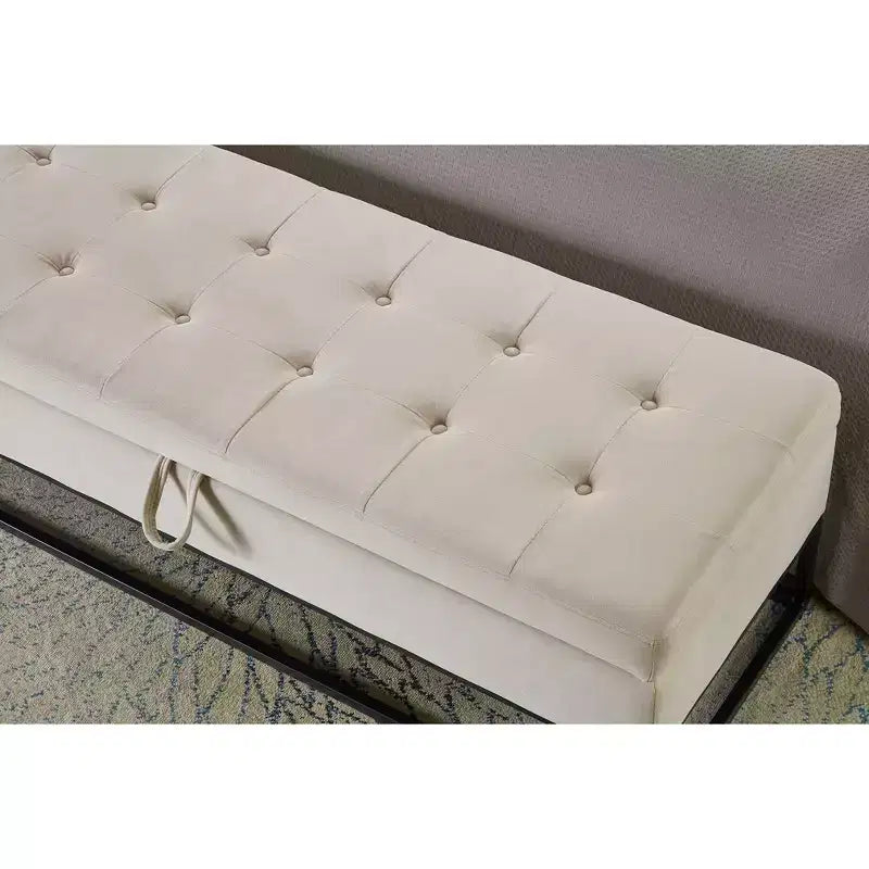 58.6 Banco otomano de almacenamiento de terciopelo con botones capitoné, tapizado, base de metal, reposapiés, banco de cama para recibidor y dormitorio