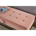 58.6 Banco otomano de almacenamiento de terciopelo con botones capitoné, tapizado, base de metal, reposapiés, banco de cama para recibidor y dormitorio