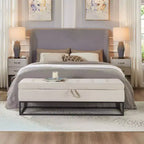 58.6 Banco otomano de almacenamiento de terciopelo con botones capitoné, tapizado, base de metal, reposapiés, banco de cama para recibidor y dormitorio