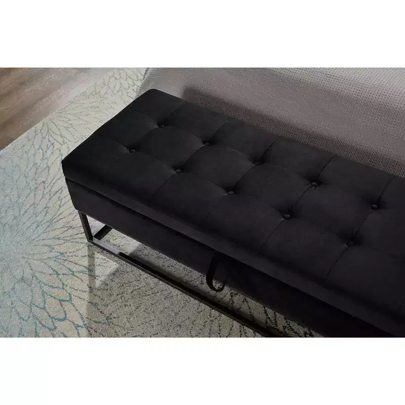 58.6 Banco otomano de almacenamiento de terciopelo con botones capitoné, tapizado, base de metal, reposapiés, banco de cama para recibidor y dormitorio