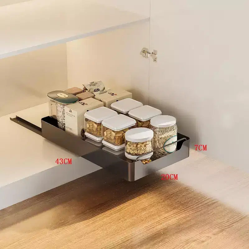 Organizador extraíble para armario de cocina, fijado con film adhesivo, estantes deslizantes extraíbles de alta resistencia para almacenamiento y organización, cajón deslizante para despensa