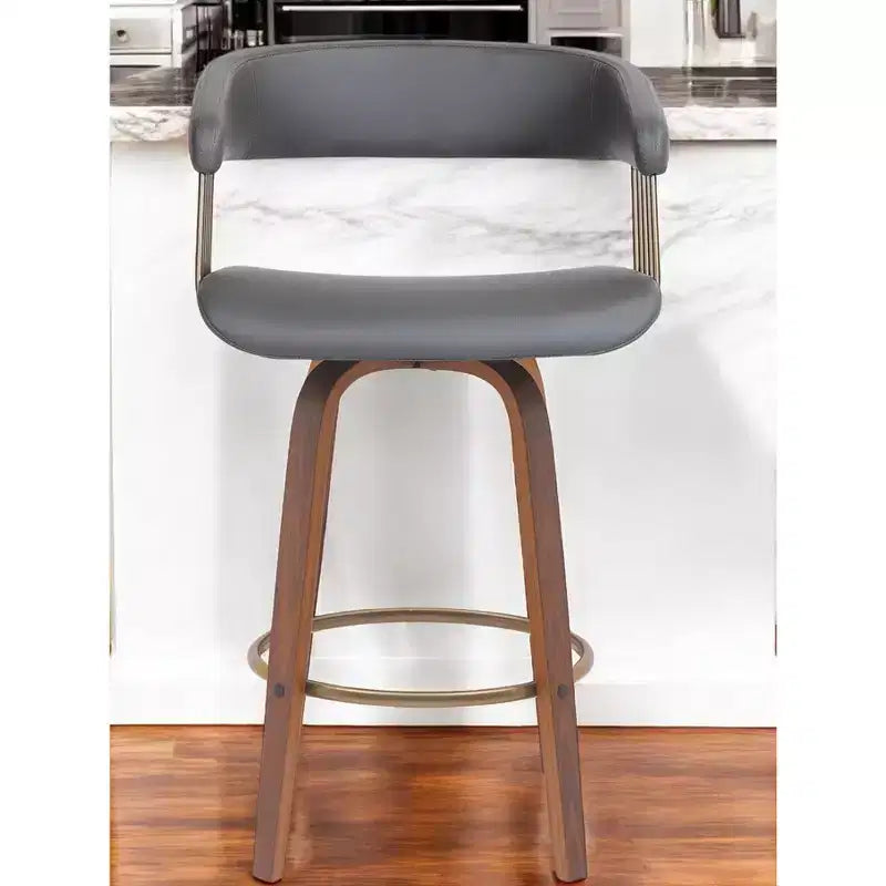 26 Sillas de bar giratorias de piel sintética gris y marrón madera de altura para mostrador