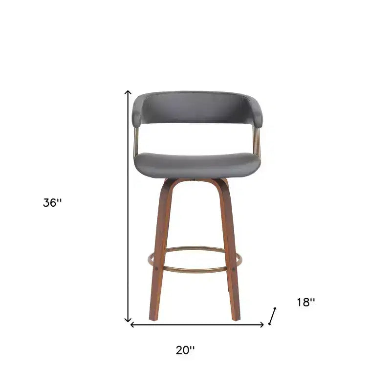 26 Sillas de bar giratorias de piel sintética gris y marrón madera de altura para mostrador