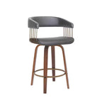 26 Sillas de bar giratorias de piel sintética gris y marrón madera de altura para mostrador