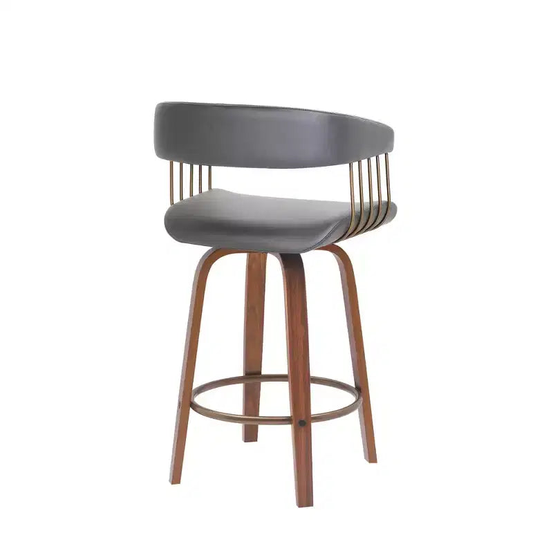 26 Sillas de bar giratorias de piel sintética gris y marrón madera de altura para mostrador