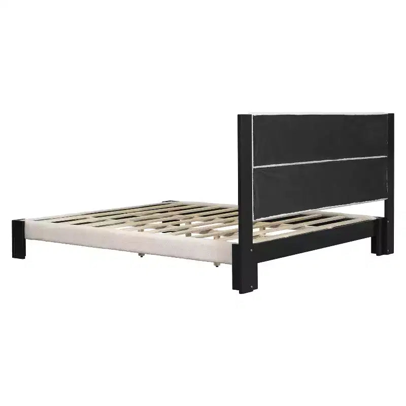Cama tapizada en bouclé con costuras cuadradas contemporáneas