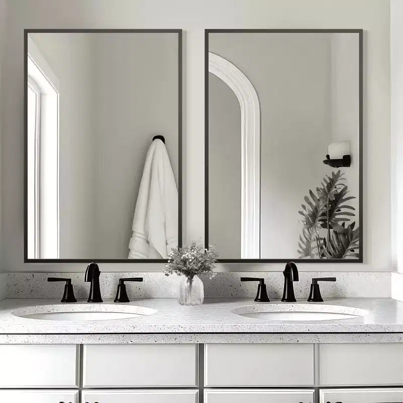 Espejo colgante rectangular de ángulo recto con borde delgado de aluminio de doble cara, 35,83x24,02x0,59 pulgadas, negro