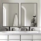 Espejo colgante rectangular de ángulo recto con borde delgado de aluminio de doble cara, 35,83x24,02x0,59 pulgadas, negro