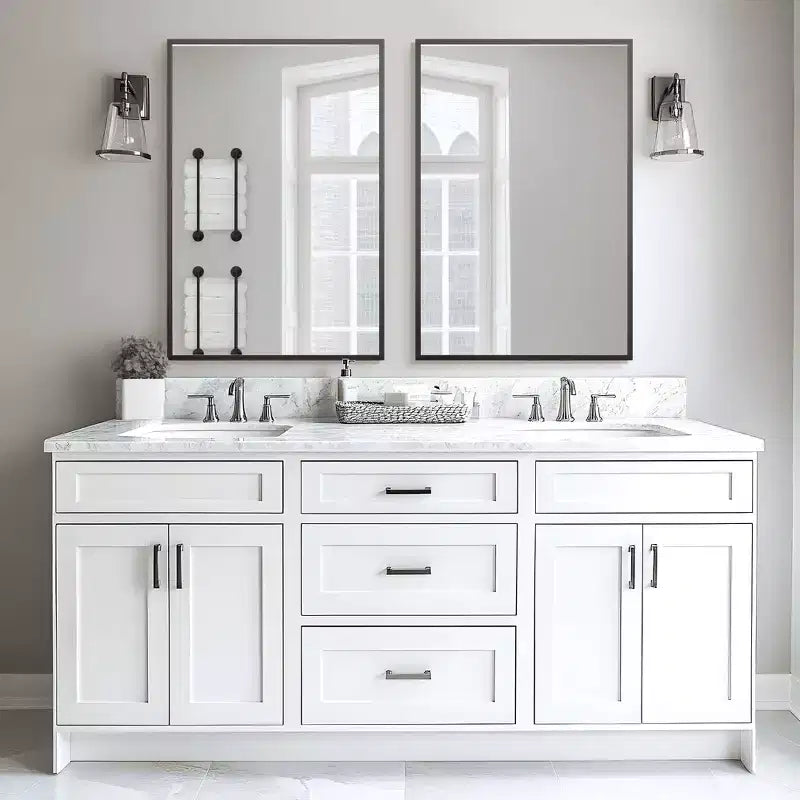 Espejo colgante rectangular de ángulo recto con borde delgado de aluminio de doble cara, 35,83x24,02x0,59 pulgadas, negro