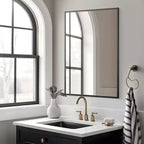 Espejo colgante rectangular de ángulo recto con borde delgado de aluminio de doble cara, 35,83x24,02x0,59 pulgadas, negro